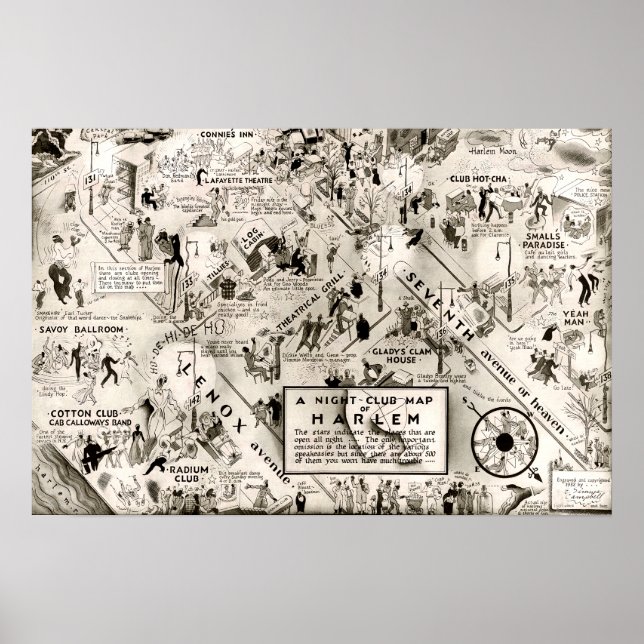 Póster Mapa de la Era de la Prohibición en Harlem, Nueva  (Frente)