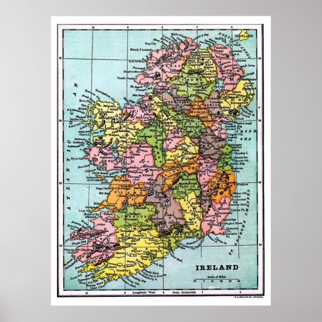 Póster Mapa de la era victoriana de Irlanda (Frente)