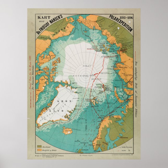 Póster Mapa de la expedición polar de Fridtjof Nansen (Frente)