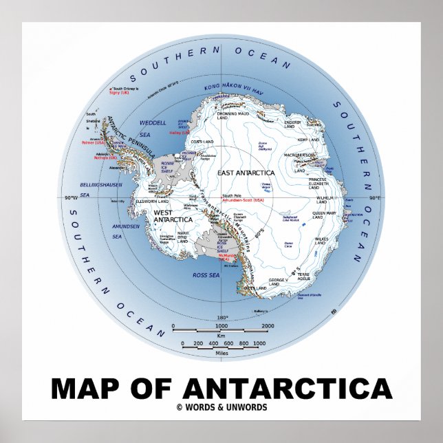 Póster Mapa De La Geografía Antártica (Frente)