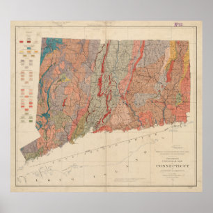 Póster Mapa de la geología de Connecticut del vintage