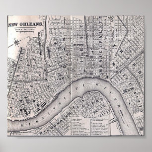 Póster Mapa de la gira por Nueva Orleans de 1869