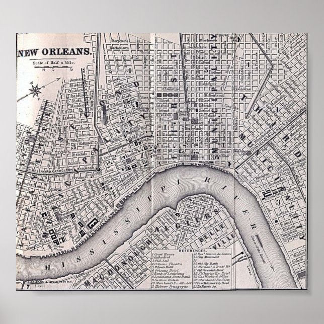 Póster Mapa de la gira por Nueva Orleans de 1869 (Frente)