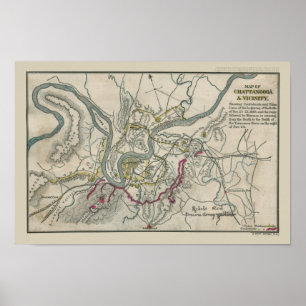 Póster Mapa de la guerra civil de Chattanooga y de la