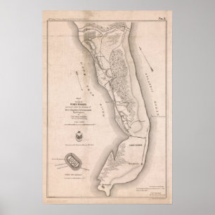 Póster Mapa de la Guerra Civil de Fort Fisher