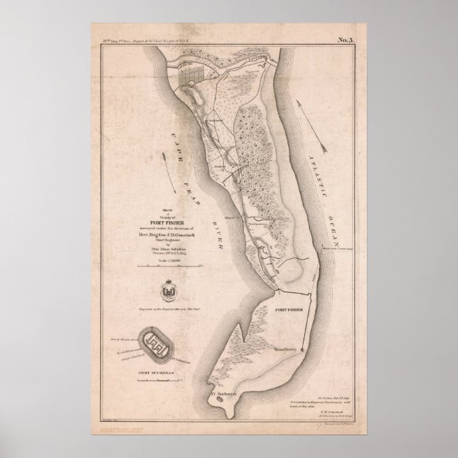 Póster Mapa de la Guerra Civil de Fort Fisher (Frente)