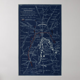 Póster Mapa de la guerra civil de Gettysburg Battlefield 