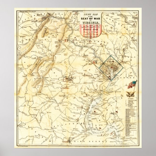Póster Mapa de la guerra civil de Virginia 1862 (Frente)