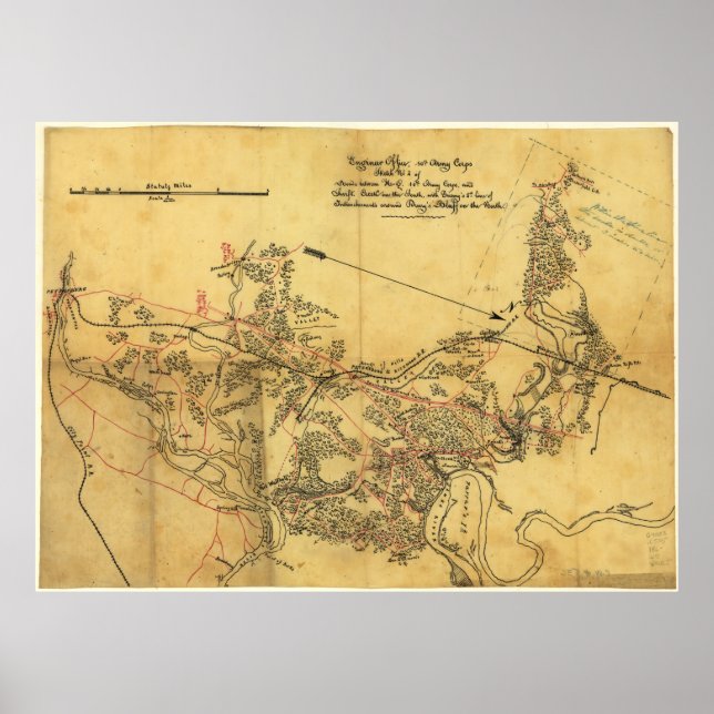 Póster Mapa de la Guerra Civil de Virginia Roads (Frente)