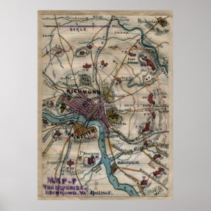 Póster Mapa de la guerra civil de Virginia Vintage Richmo