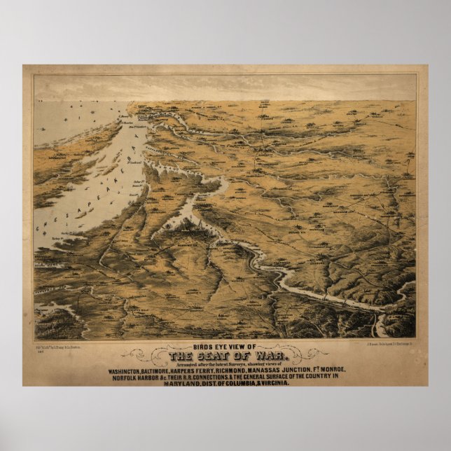 Póster Mapa de la guerra civil de Virginia y Maryland (18 (Frente)