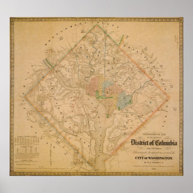 Póster Mapa de la Guerra Civil de Washington DC 1862 (Frente)