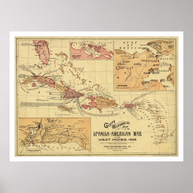 Póster Mapa De La Guerra En Las Indias Occidentales 1898 (Frente)