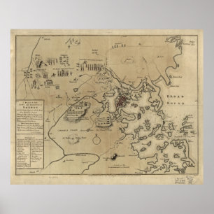 Póster Mapa de la guerra revolucionaria de Boston (1775)