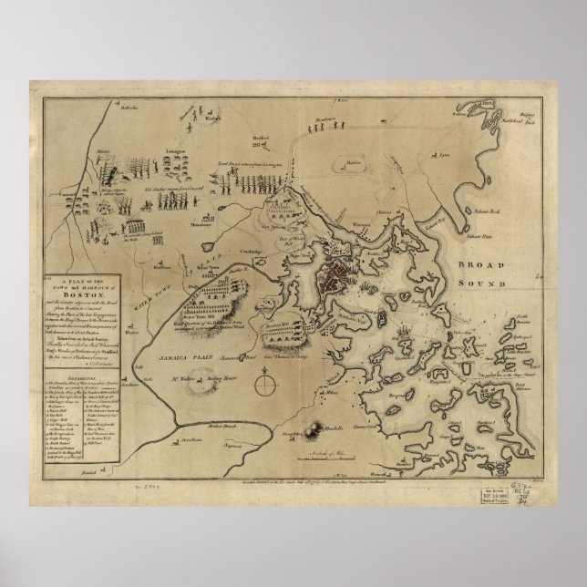 Póster Mapa de la guerra revolucionaria de Boston (1775) (Frente)