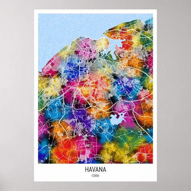 Póster Mapa de La Habana en Cuba (Frente)