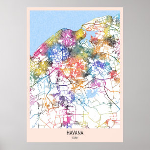 Póster Mapa de La Habana en Cuba