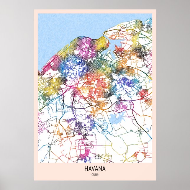 Póster Mapa de La Habana en Cuba (Frente)