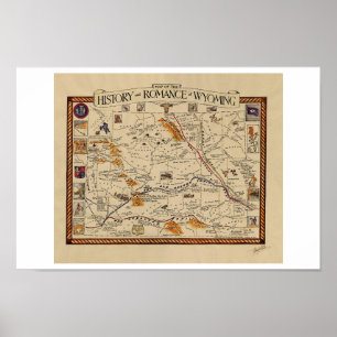 Póster Mapa de la historia y del romance de Wyoming