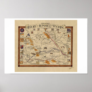 Póster Mapa de la historia y el romance de Wyoming