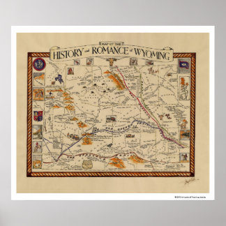 Póster Mapa de la historia y el romance de Wyoming