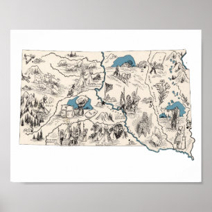 Póster Mapa de la imagen del vintage de Dakota del Sur
