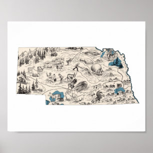 Póster Mapa de la imagen del vintage de Nebraska