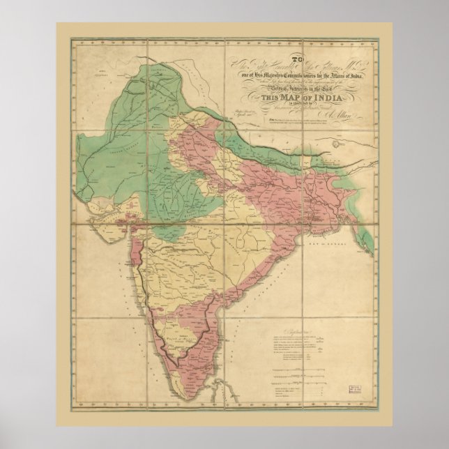 Póster Mapa de la India (1818) (Frente)