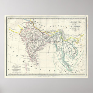 Póster Mapa de la India, Birmania y el sudeste de Asia, S