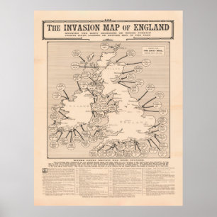 Póster Mapa de la invasión de las antiguas Islas Británic
