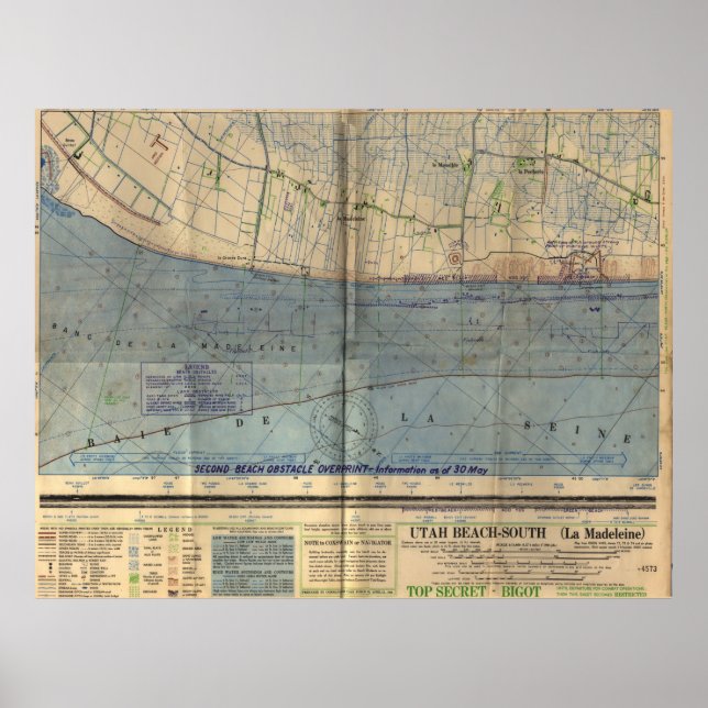 Póster Mapa de la invasión del Día D de la Playa Utah (19 (Frente)