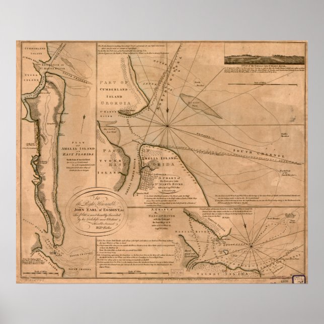 Póster Mapa de la isla Amelia, Florida 1770 (Frente)