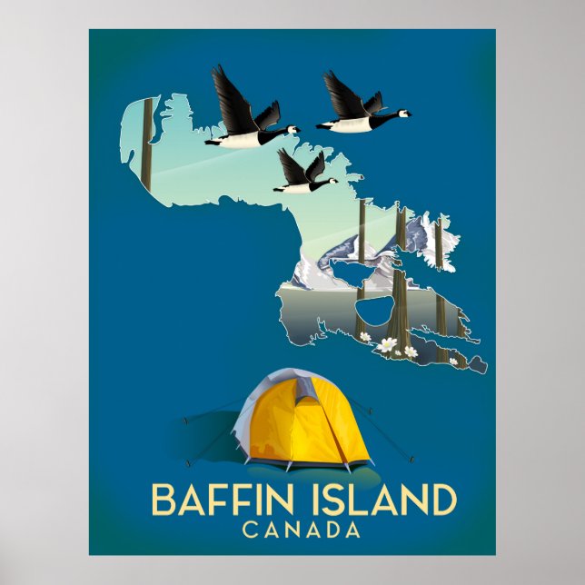 Póster Mapa de la isla de Baffin cartel de viaje a Canadá (Frente)