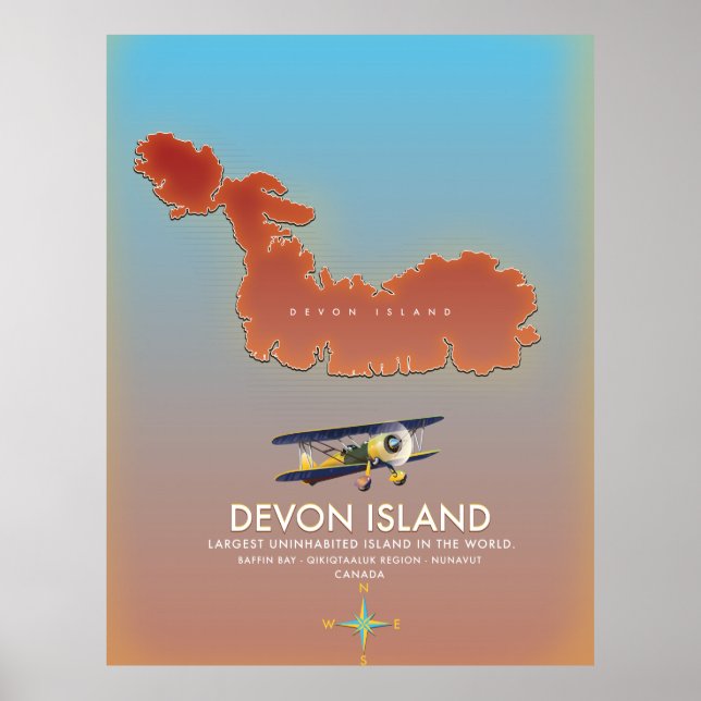 Póster mapa de la isla de Devon, Canadá (Frente)