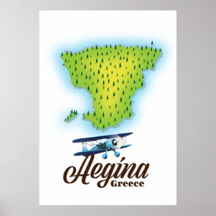 Póster Mapa de la isla de Egina Grecia