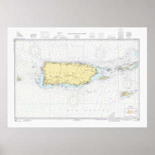 Póster Mapa de la isla de encantamiento de Puerto Rico (1