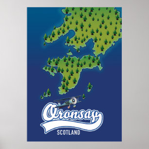 Póster Mapa de la isla de Escocia de Oronsay