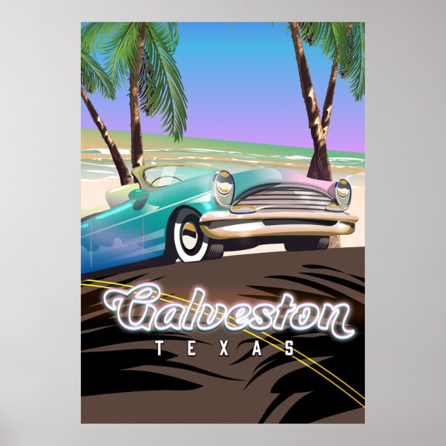 Póster Mapa de la isla de Galveston Texas EE. UU. (Frente)