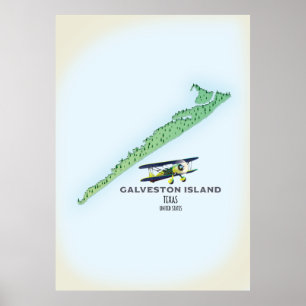 Póster Mapa de la isla de Galveston Texas EE. UU.