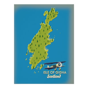 Póster Mapa de la Isla de Gigha Escocia