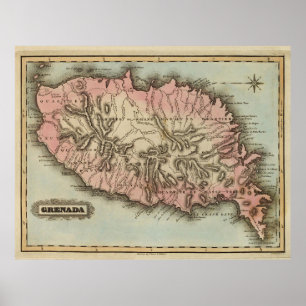 Póster Mapa de la isla de Granada antigua (1823)