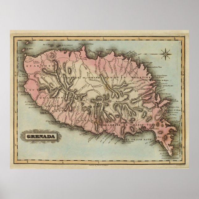 Póster Mapa de la isla de Granada antigua (1823) (Frente)