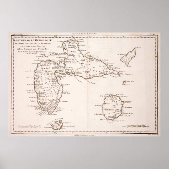 Póster Mapa de la isla de Guadalupe (1780) (Frente)