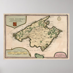 Póster Mapa de la isla de Mallorca de época (1715)