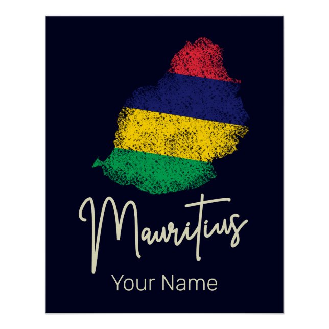 Póster Mapa de la isla de Mauricio: Bandera de cosecha de (Anverso)