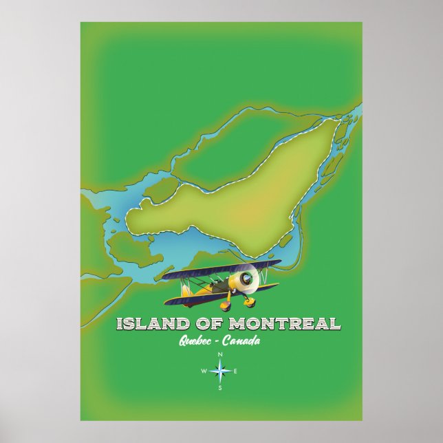 Póster Mapa de la isla de Montreal en Canadá (Frente)