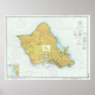 Póster Mapa de la isla de Oahu Hawaii (1996)