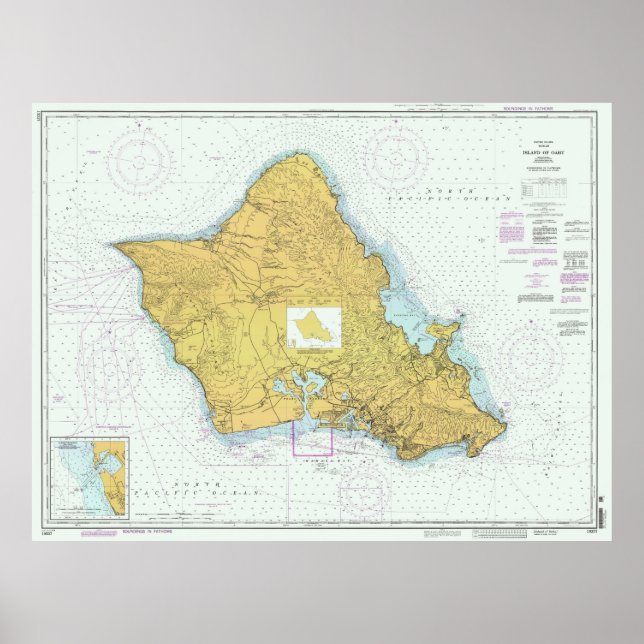 Póster Mapa de la isla de Oahu Hawaii (1996) (Frente)
