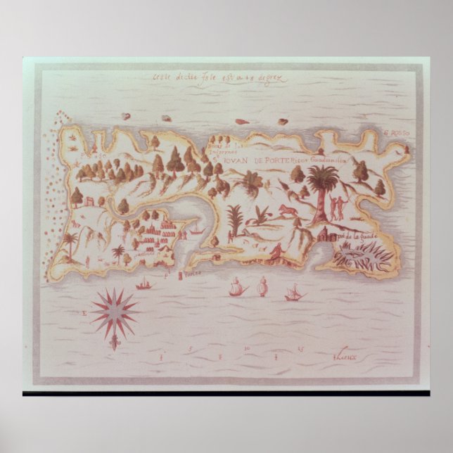 Póster Mapa de la isla de Puerto Rico, 1599 (Frente)