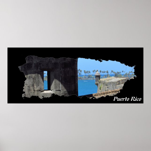 Póster Mapa de la isla de Puerto Rico El Morro (Frente)
